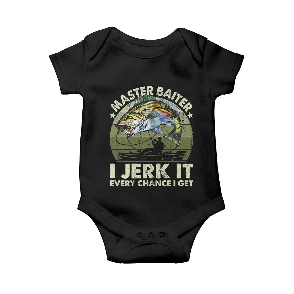 Retro Master Baiter Baby Onesie Funny Bass Fishing Fisher TS10 Black Print Your Wear