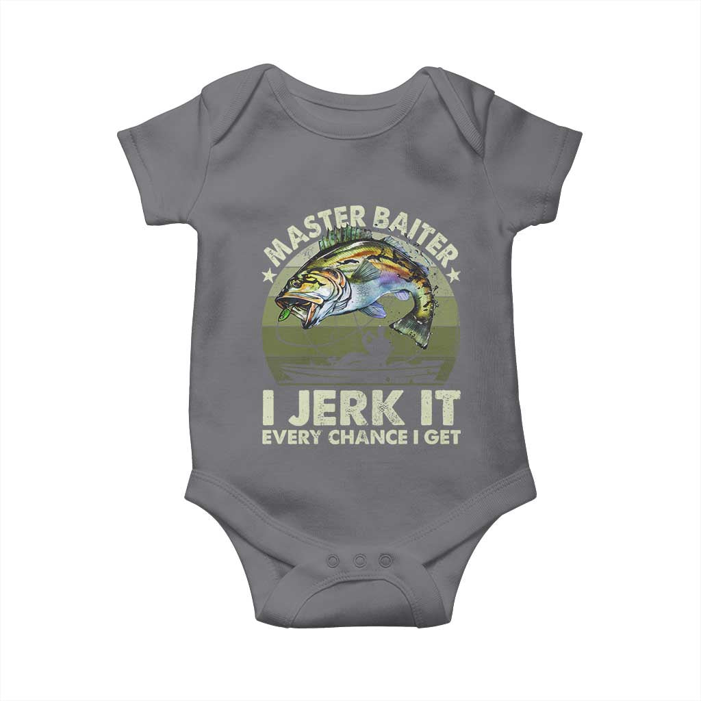 Retro Master Baiter Baby Onesie Funny Bass Fishing Fisher TS10 Charcoal Print Your Wear
