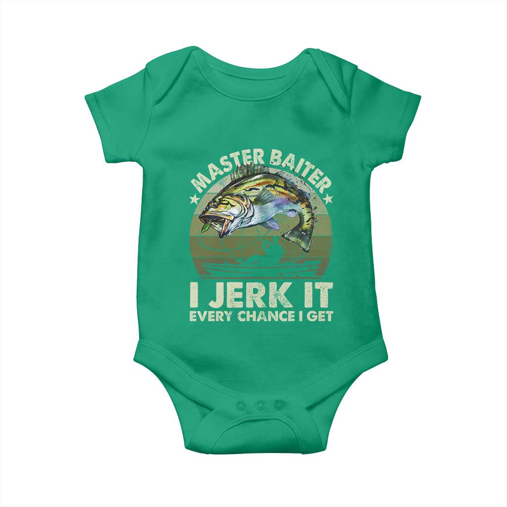 Retro Master Baiter Baby Onesie Funny Bass Fishing Fisher TS10 Irish Green Print Your Wear