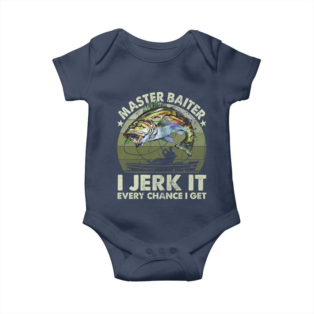 Retro Master Baiter Baby Onesie Funny Bass Fishing Fisher TS10 Navy Print Your Wear