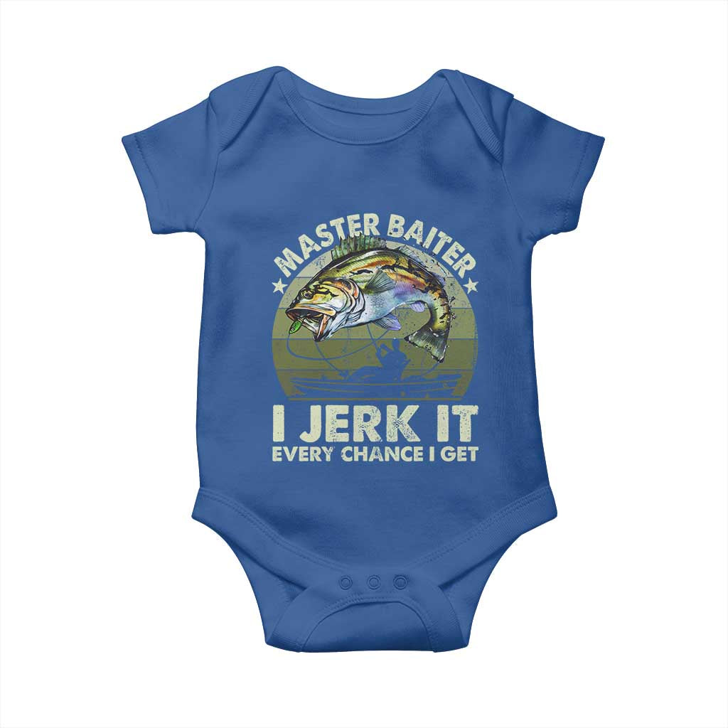 Retro Master Baiter Baby Onesie Funny Bass Fishing Fisher TS10 Royal Blue Print Your Wear