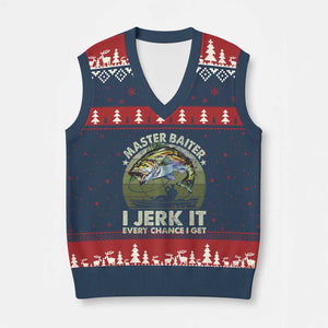 Retro Master Baiter V-Neck Knit Sweater Vest Funny Bass Fishing Fisher TS10 Navy Red Print Your Wear