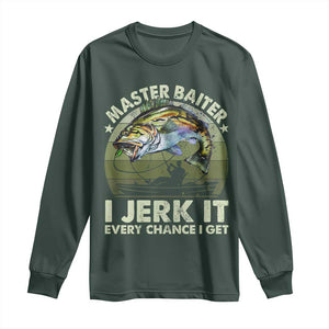 Retro Master Baiter Long Sleeve Shirt Funny Bass Fishing Fisher TS10 Dark Forest Green Print Your Wear