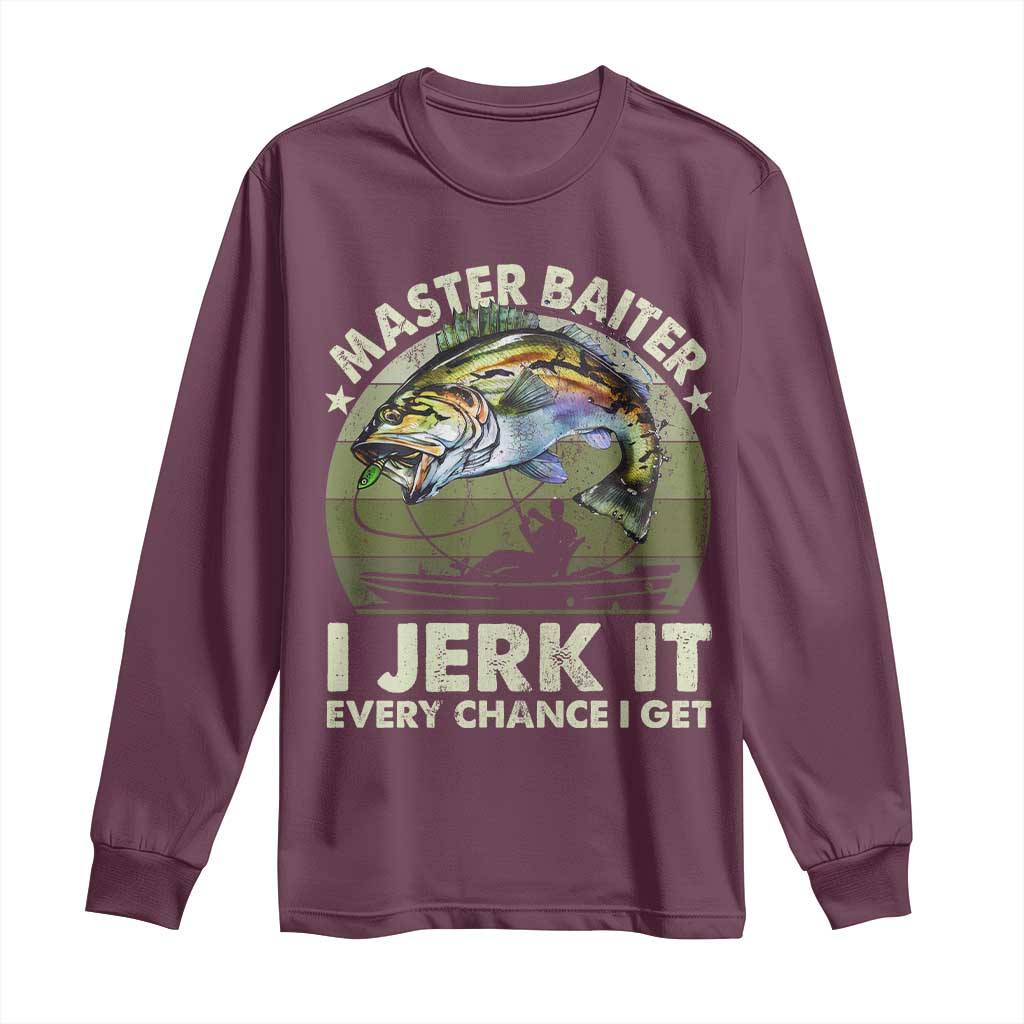 Retro Master Baiter Long Sleeve Shirt Funny Bass Fishing Fisher TS10 Maroon Print Your Wear