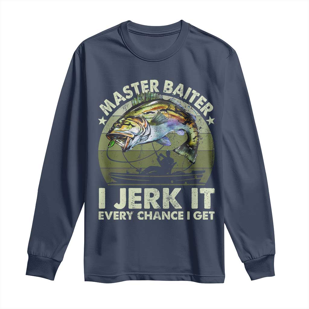 Retro Master Baiter Long Sleeve Shirt Funny Bass Fishing Fisher TS10 Navy Print Your Wear