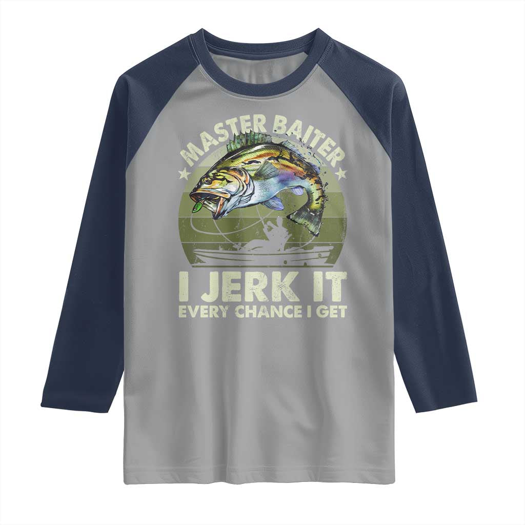 Retro Master Baiter Raglan Shirt Funny Bass Fishing Fisher TS10 Sport Gray Navy Print Your Wear
