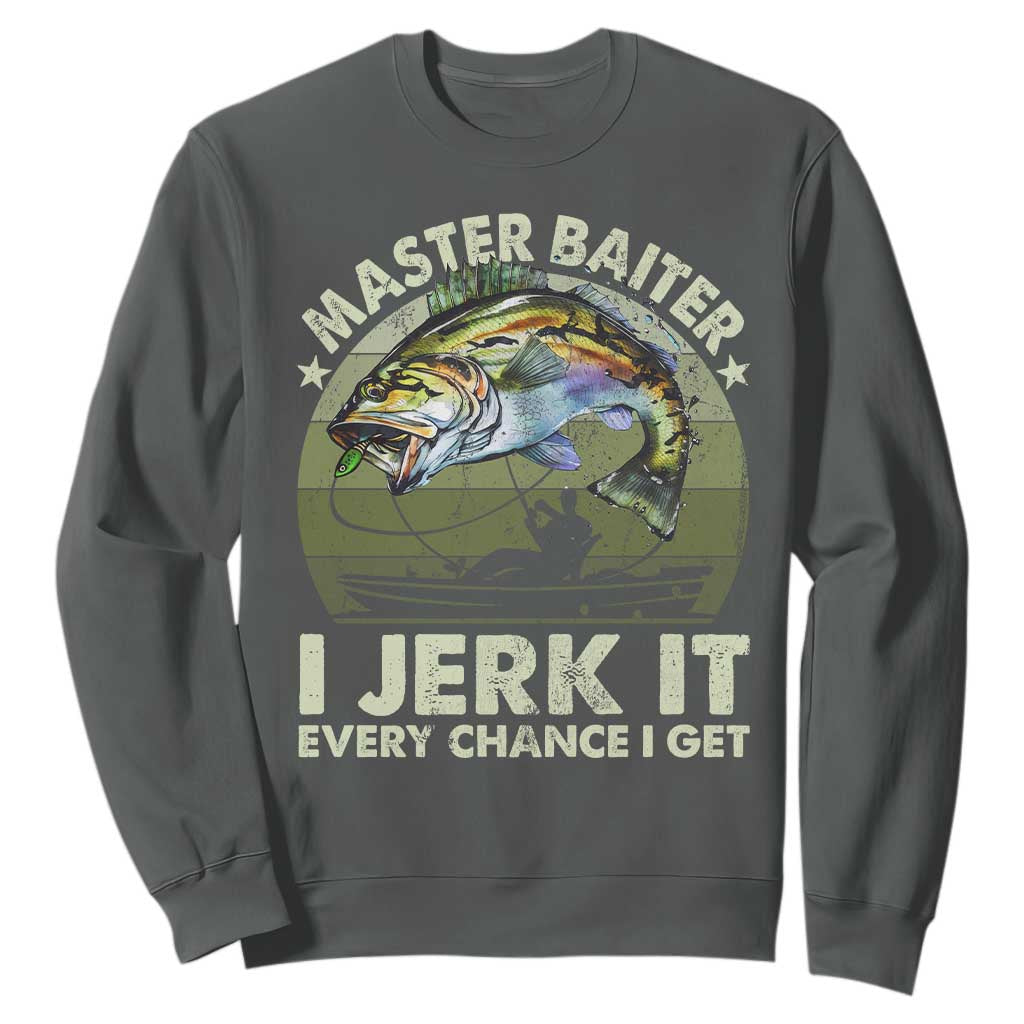 Retro Master Baiter Sweatshirt Funny Bass Fishing Fisher TS10 Dark Heather Print Your Wear