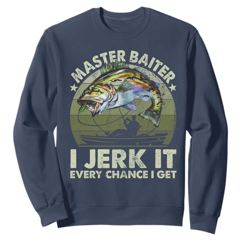 Retro Master Baiter Sweatshirt Funny Bass Fishing Fisher TS10 Navy Print Your Wear