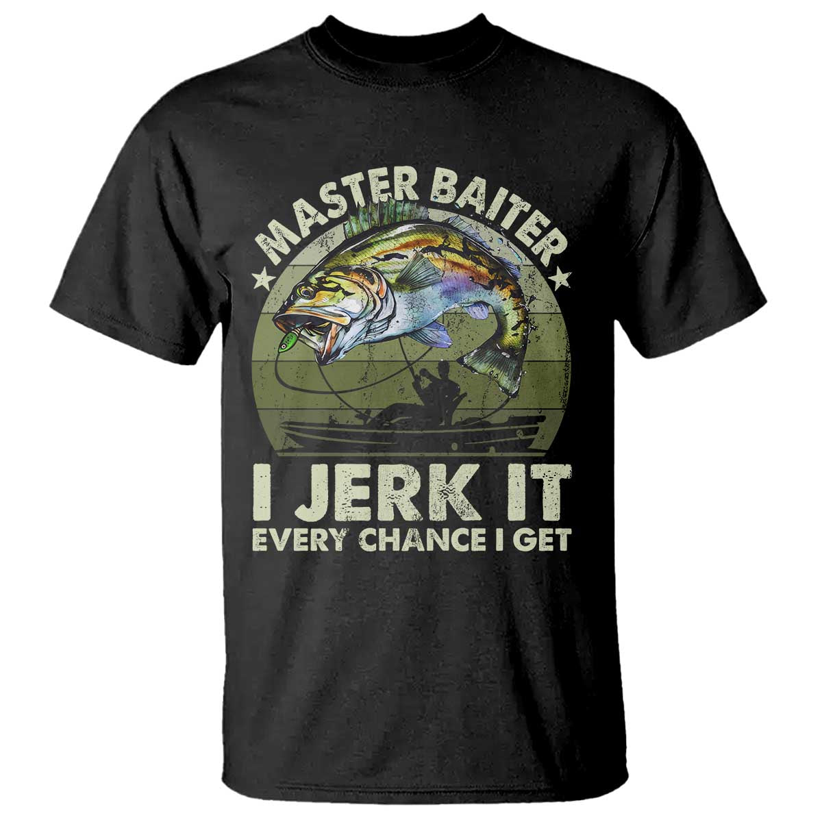 Retro Master Baiter T Shirt Funny Bass Fishing Fisher TS10 Black Print Your Wear