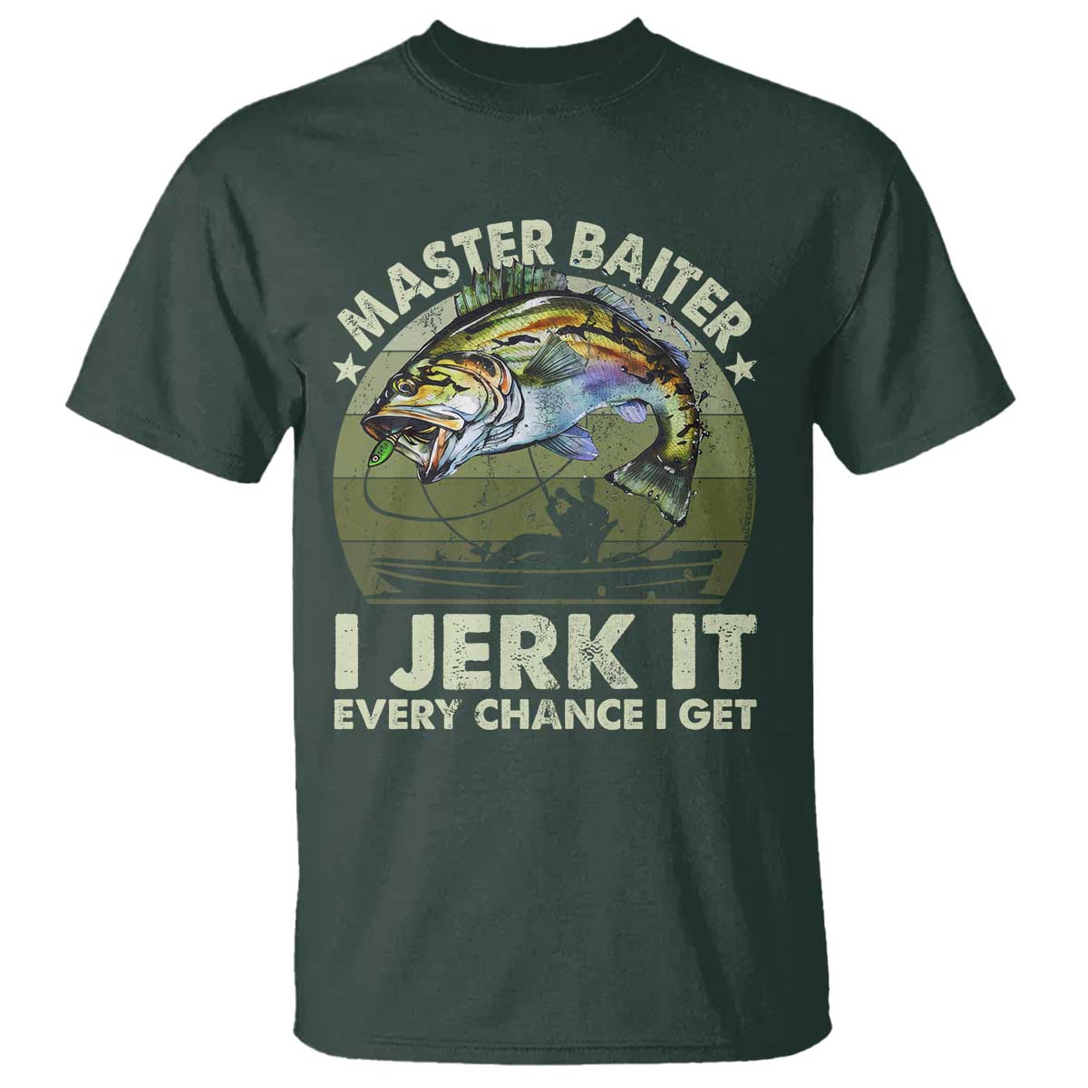 Retro Master Baiter T Shirt - Funny Bass Fishing Fisher Humor Angler Tee TS10 Dark Forest Green Print Your Wear