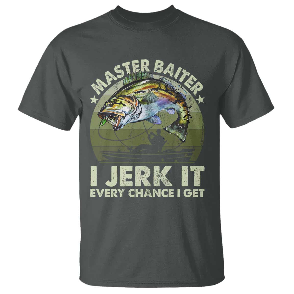 Retro Master Baiter T Shirt - Funny Bass Fishing Fisher Humor Angler Tee TS10 Dark Heather Print Your Wear