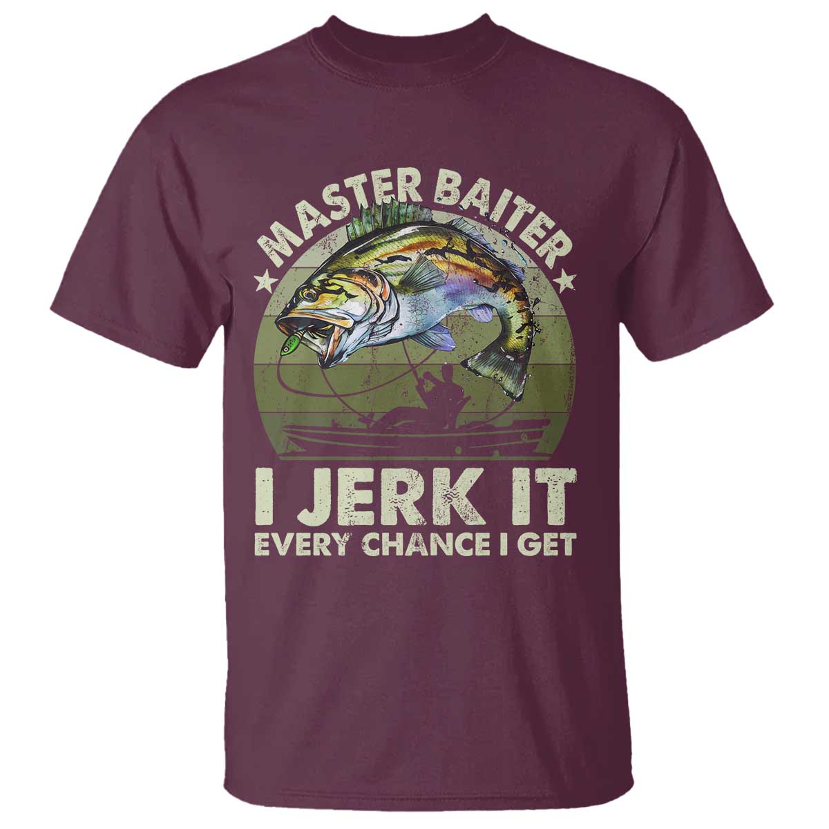 Retro Master Baiter T Shirt - Funny Bass Fishing Fisher Humor Angler Tee TS10 Maroon Print Your Wear
