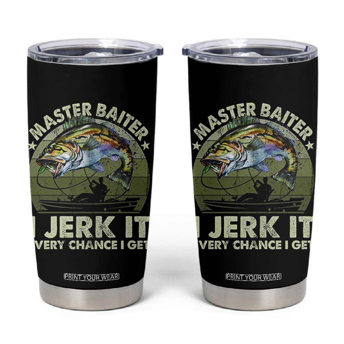Retro Master Baiter Tumbler Cup Funny Bass Fishing Fisher TS10 Black Print Your Wear