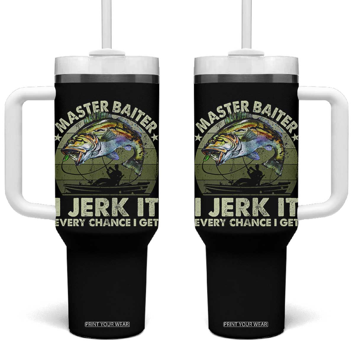 Retro Master Baiter Tumbler With Handle Funny Bass Fishing Fisher TS10 One Size: 40 oz Black Print Your Wear
