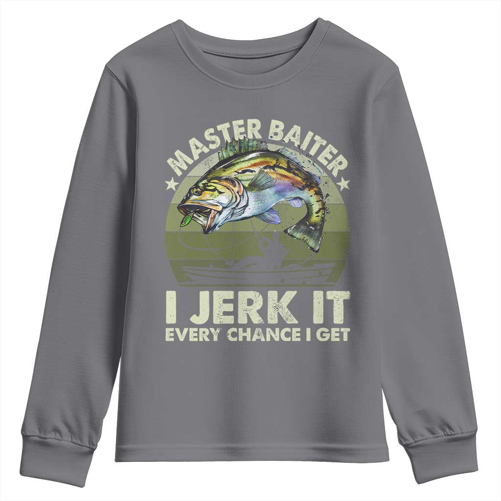 Retro Master Baiter Youth Sweatshirt Funny Bass Fishing Fisher TS10 Charcoal Print Your Wear