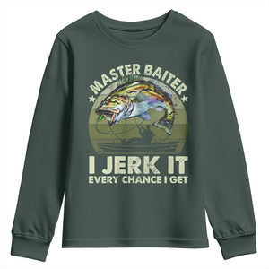 Retro Master Baiter Youth Sweatshirt Funny Bass Fishing Fisher TS10 Dark Forest Green Print Your Wear