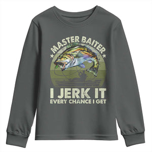 Retro Master Baiter Youth Sweatshirt Funny Bass Fishing Fisher TS10 Dark Heather Print Your Wear