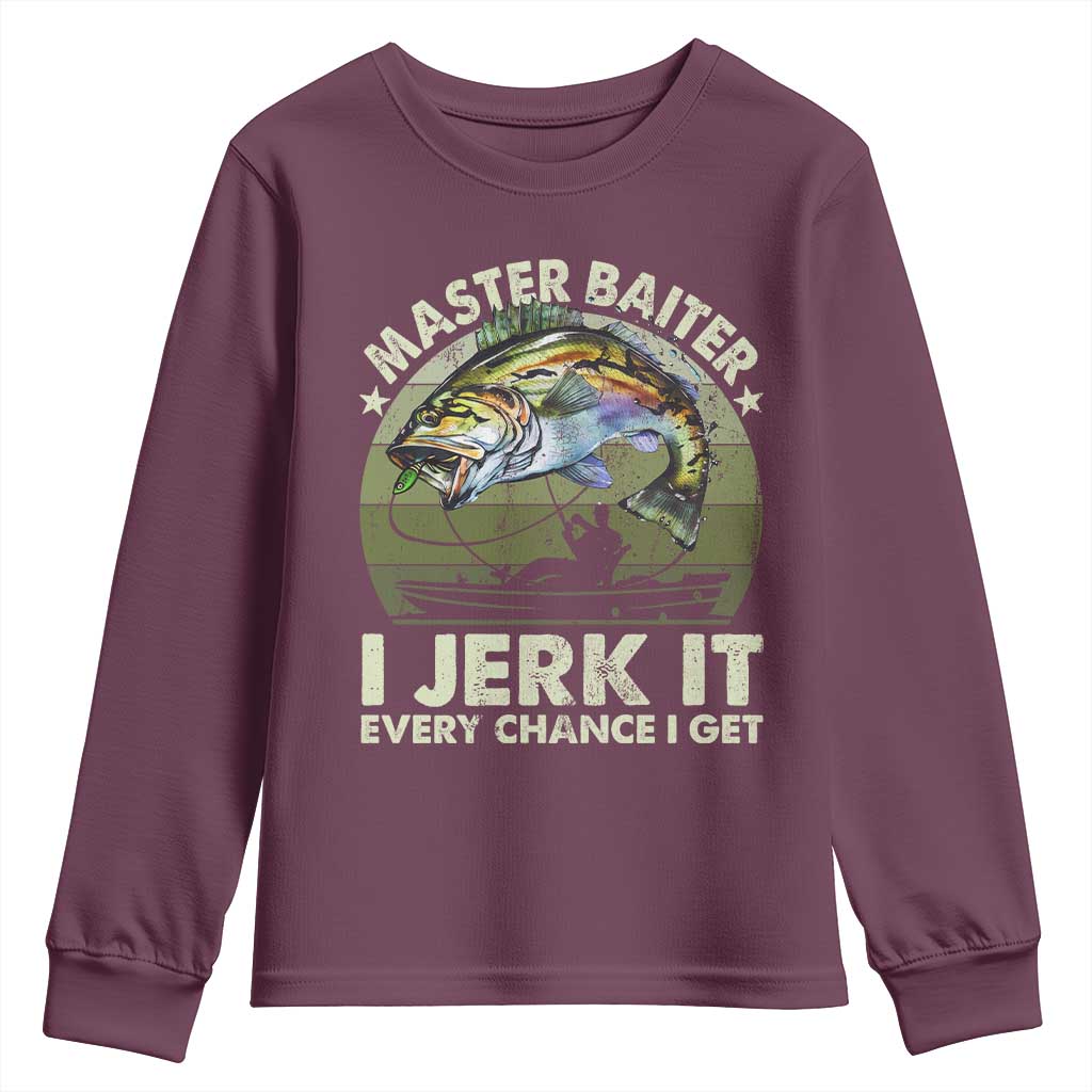 Retro Master Baiter Youth Sweatshirt Funny Bass Fishing Fisher TS10 Maroon Print Your Wear