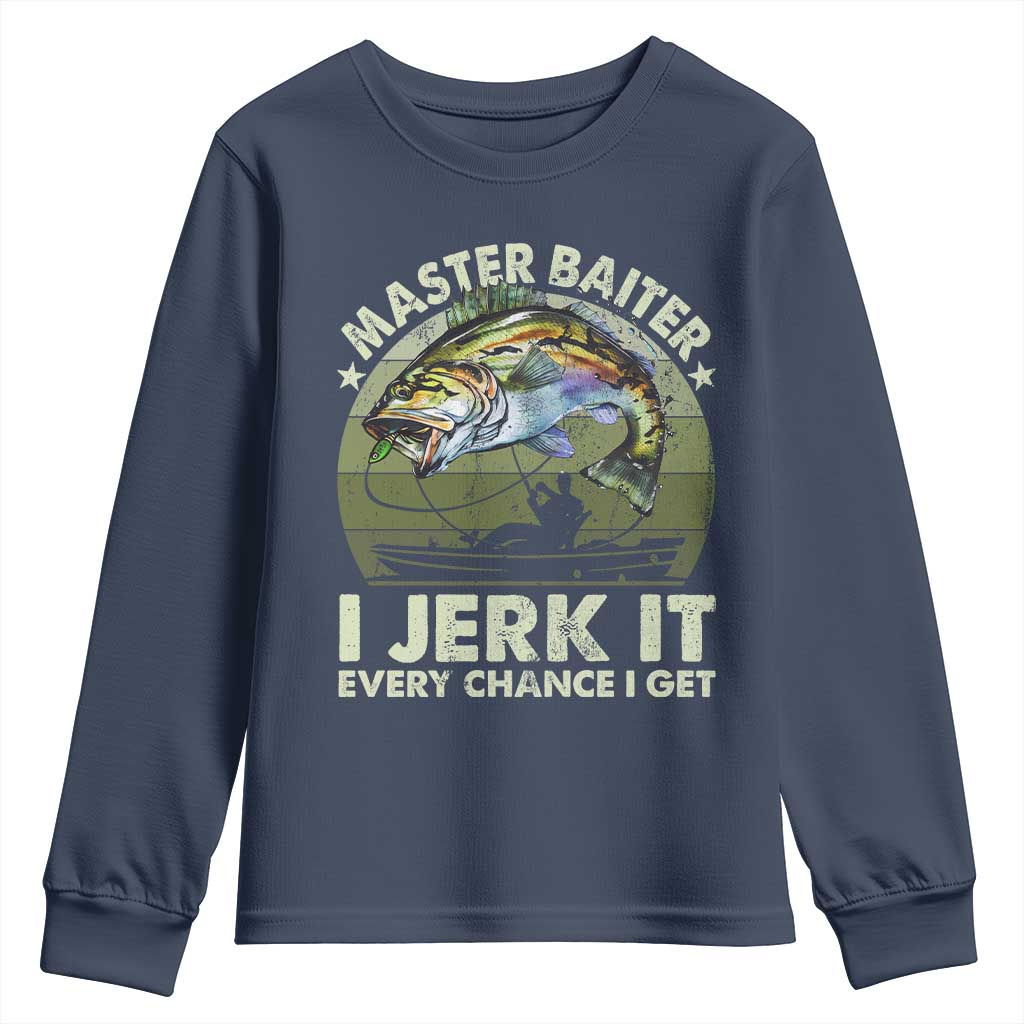 Retro Master Baiter Youth Sweatshirt Funny Bass Fishing Fisher TS10 Navy Print Your Wear