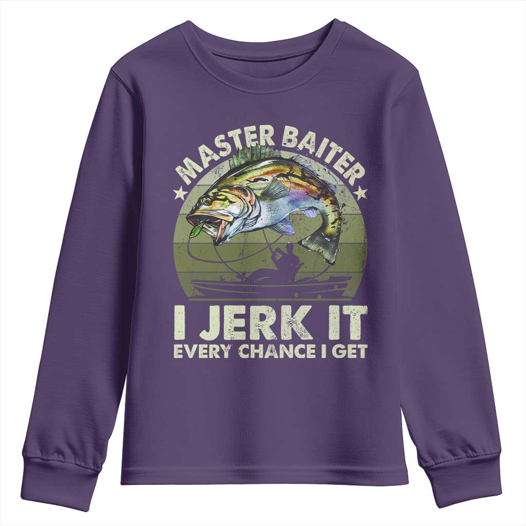 Retro Master Baiter Youth Sweatshirt Funny Bass Fishing Fisher TS10 Purple Print Your Wear
