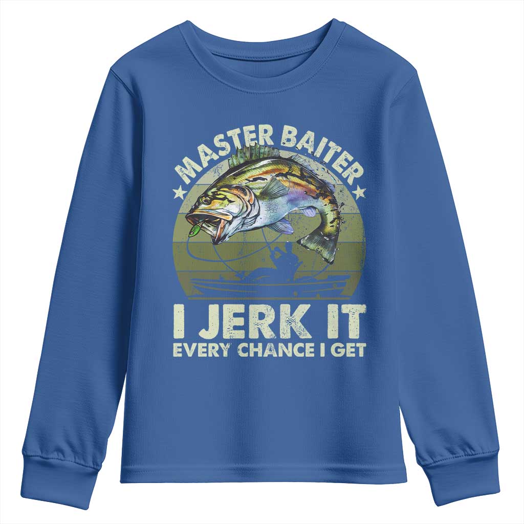 Retro Master Baiter Youth Sweatshirt Funny Bass Fishing Fisher TS10 Royal Blue Print Your Wear