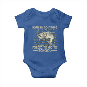 Born To Go Fishing Baby Onesie Forced School Fisherman Camouflage US Flag TS10 Royal Blue Print Your Wear