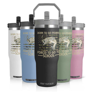 Born To Go Fishing Flip Straw Tumbler Forced School Fisherman Camouflage US Flag TS10 Print Your Wear