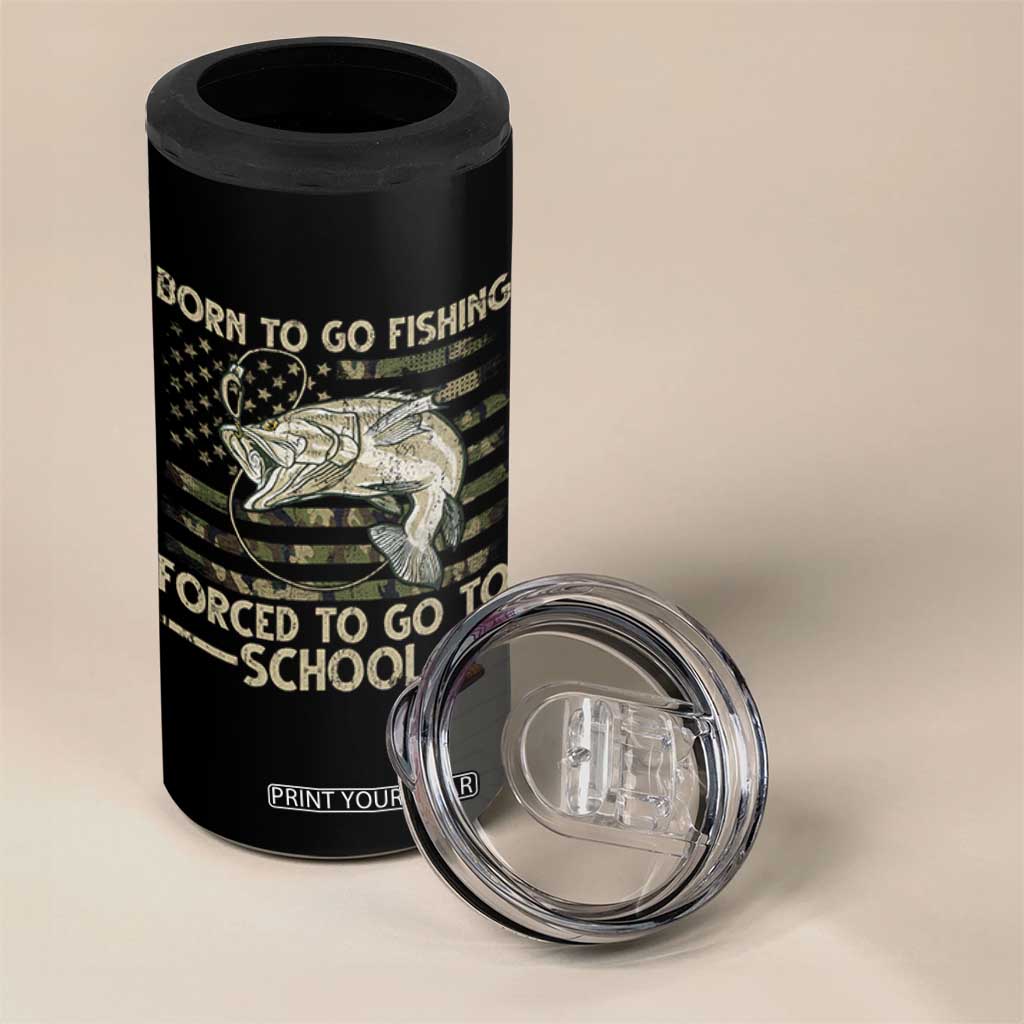 Born To Go Fishing 4 in 1 Can Cooler Tumbler Forced School Fisherman Camouflage US Flag TS10 Print Your Wear