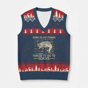 Born To Go Fishing V-Neck Knit Sweater Vest Forced School Fisherman Camouflage US Flag TS10 Navy Red Print Your Wear