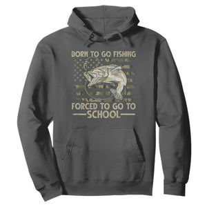 Born To Go Fishing Hoodie Forced School Fisherman Camouflage US Flag TS10 Dark Heather Print Your Wear