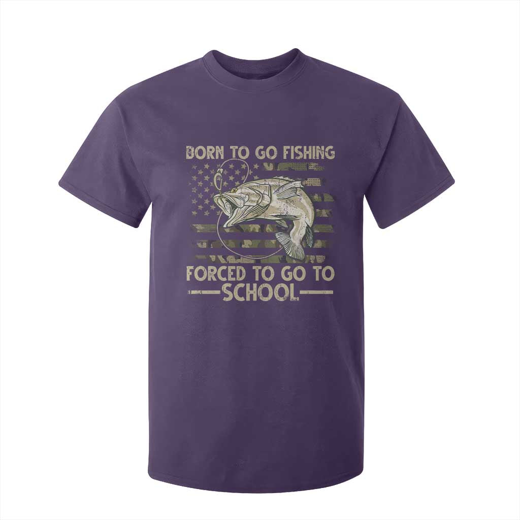 Born To Go Fishing T Shirt For Kid Forced School Fisherman Camouflage US Flag TS10 Purple Print Your Wear