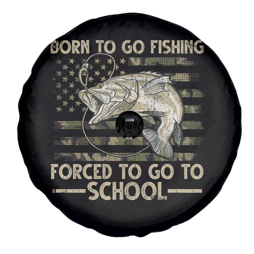 Born To Go Fishing Spare Tire Cover Forced School Fisherman Camouflage US Flag TS10 Print Your Wear