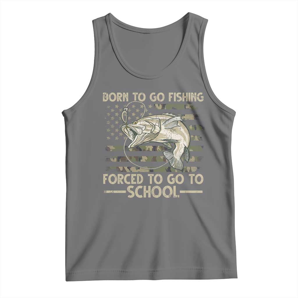 Born To Go Fishing Tank Top Forced School Fisherman Camouflage US Flag TS10 Black Heather Print Your Wear