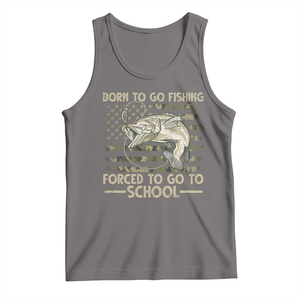 Born To Go Fishing Tank Top Forced School Fisherman Camouflage US Flag TS10 Deep Heather Print Your Wear
