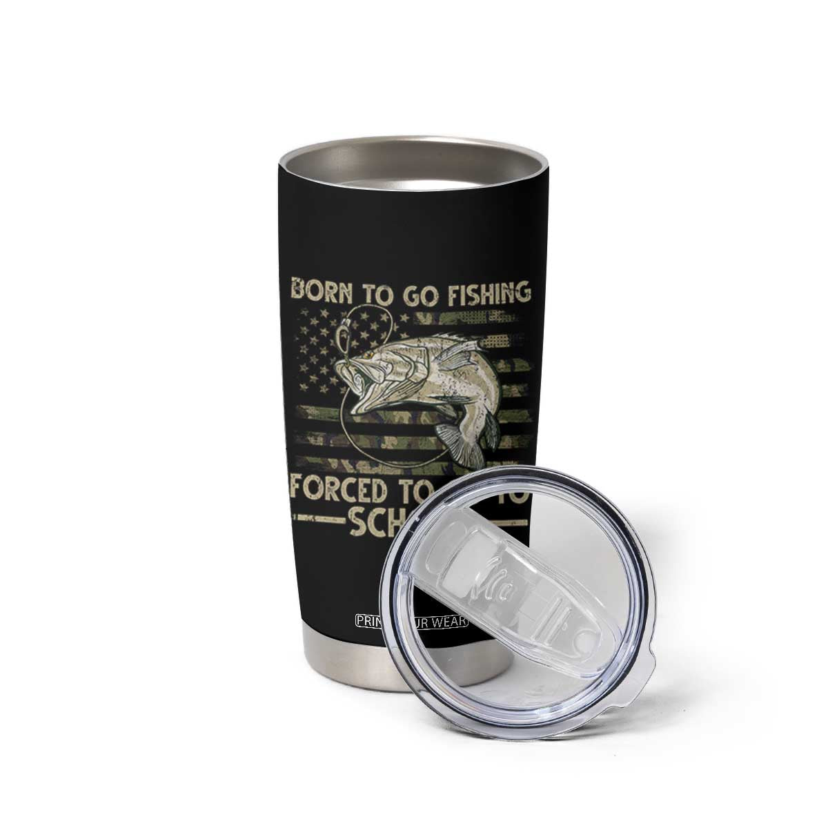 Born To Go Fishing Tumbler Cup Forced School Fisherman Camouflage US Flag TS10 Print Your Wear