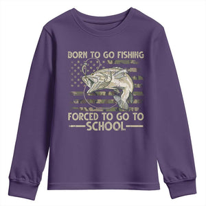 Born To Go Fishing Youth Sweatshirt Forced School Fisherman Camouflage US Flag TS10 Purple Print Your Wear