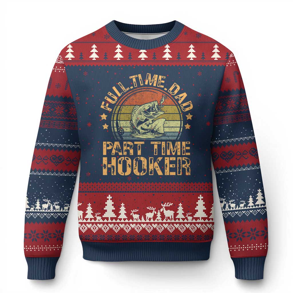 Funny Fishing Dad Ugly Christmas Sweater Part Time Hooker Bass Fish Dad Dirty Adult Joke TS10 Navy Red Print Your Wear