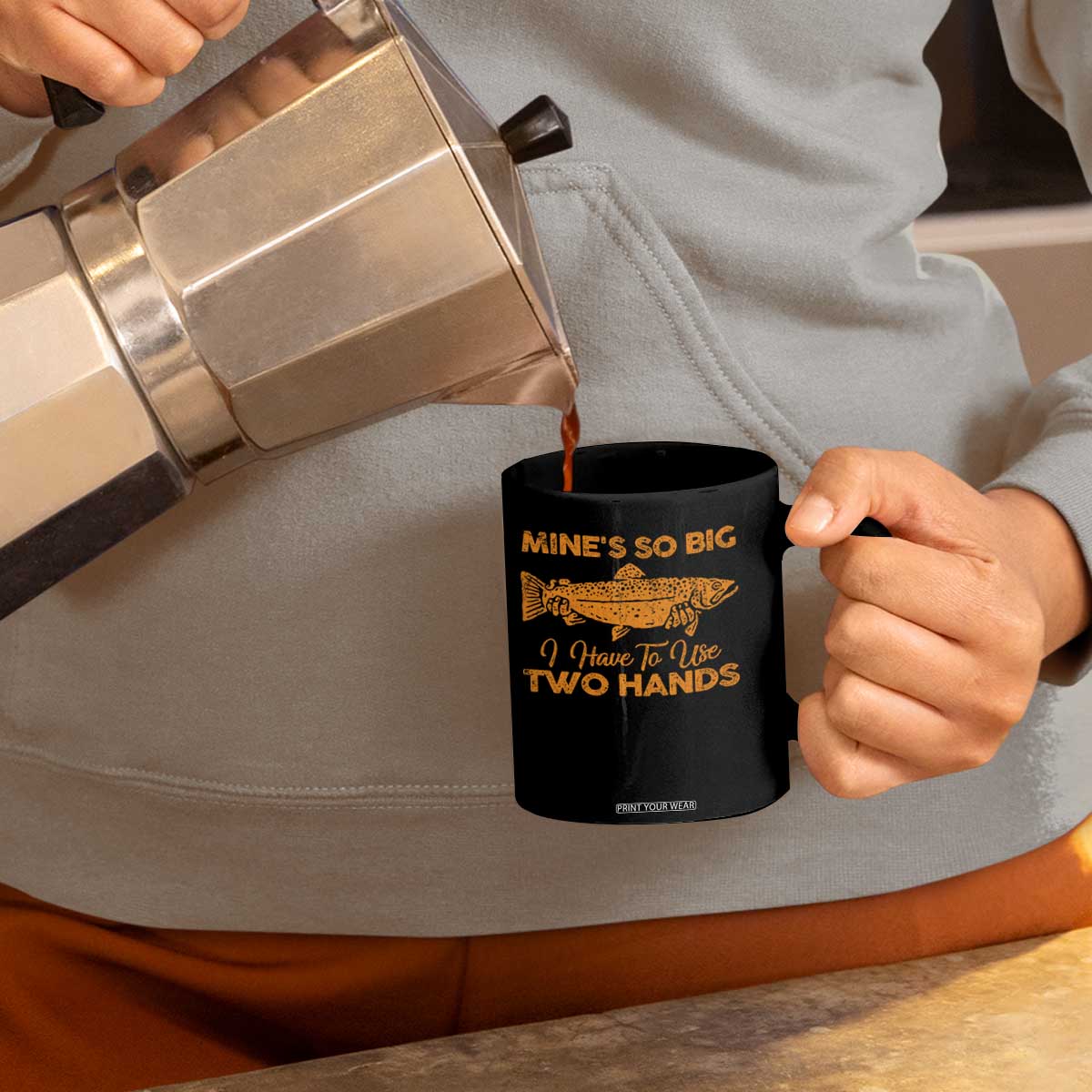 Funny Fishing Coffee Mug Mines So Big I Have To Use Two Hands Gag Gift TS10 Print Your Wear