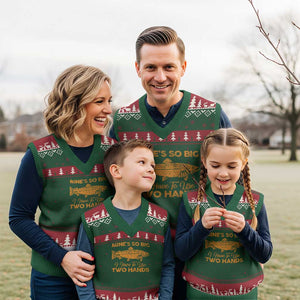 Funny Fishing V-Neck Knit Sweater Vest Mines So Big I Have To Use Two Hands Gag Gift TS10 Red Green Print Your Wear