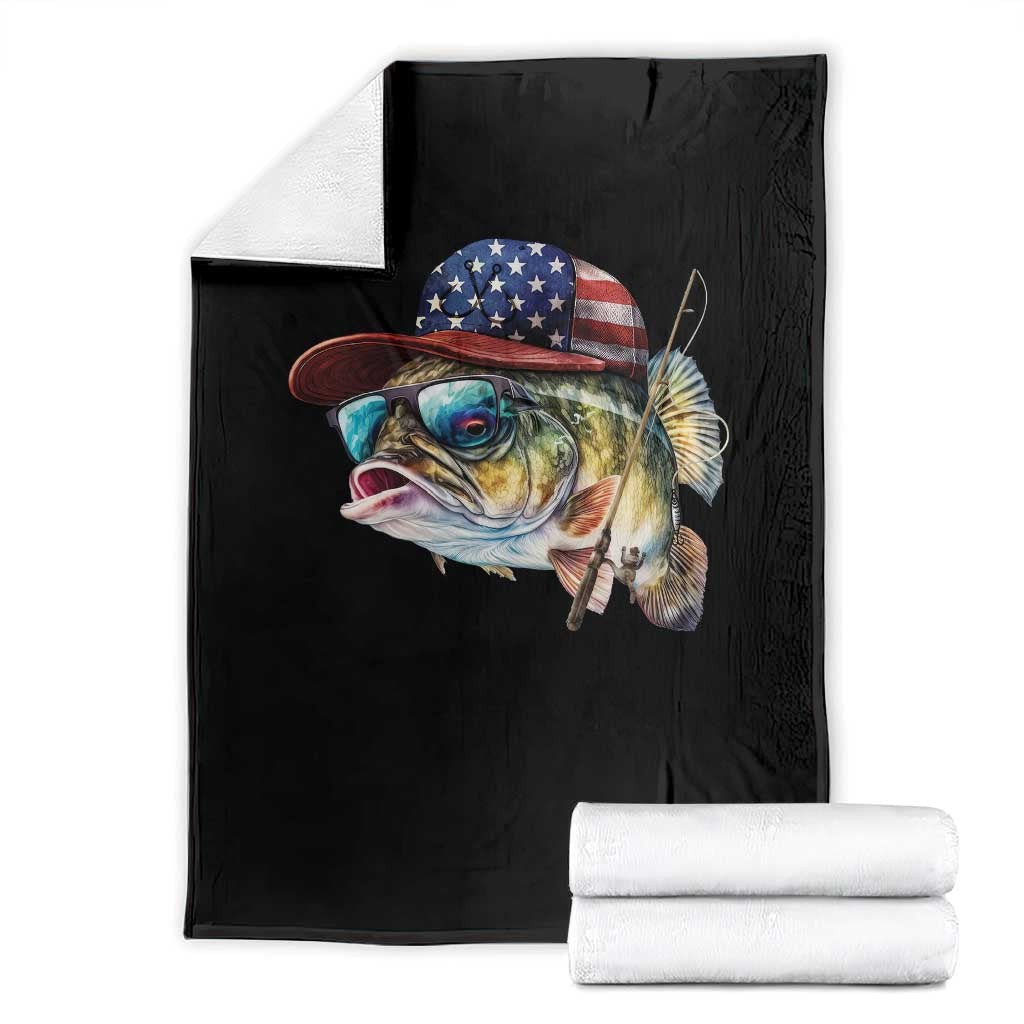 Funny Fishing American Flag Throw Blanket Patriotic Fisherman Family Gift TS10 Black Print Your Wear