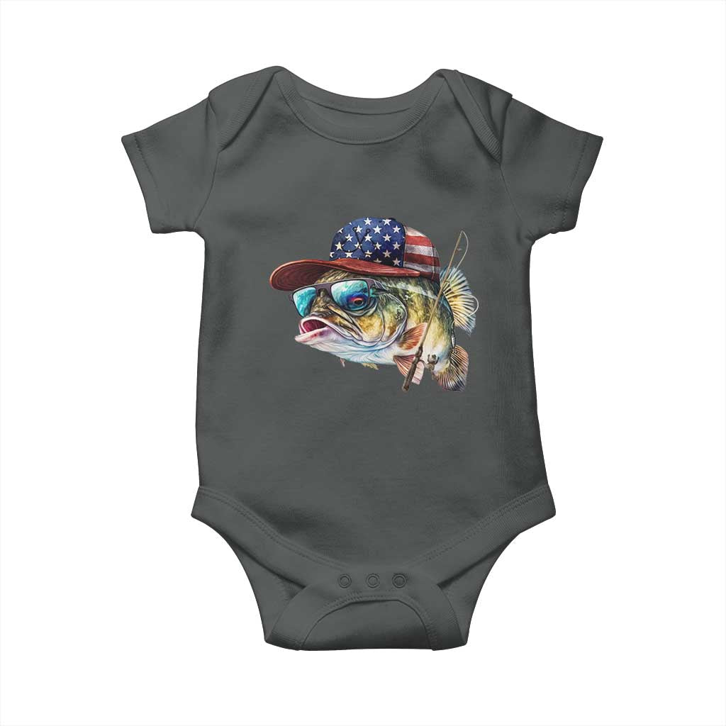 Funny Fishing American Flag Baby Onesie Patriotic Fisherman Family Gift TS10 Dark Heather Print Your Wear