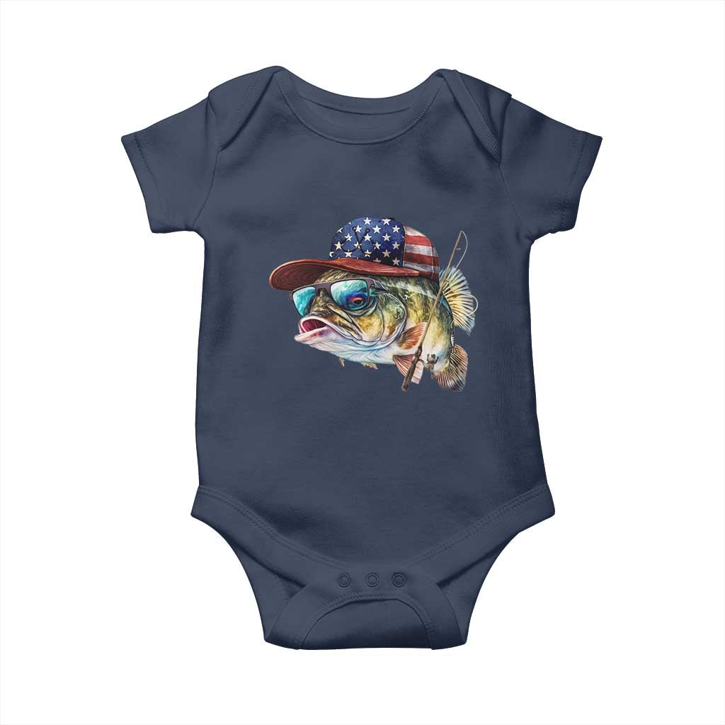 Funny Fishing American Flag Baby Onesie Patriotic Fisherman Family Gift TS10 Navy Print Your Wear