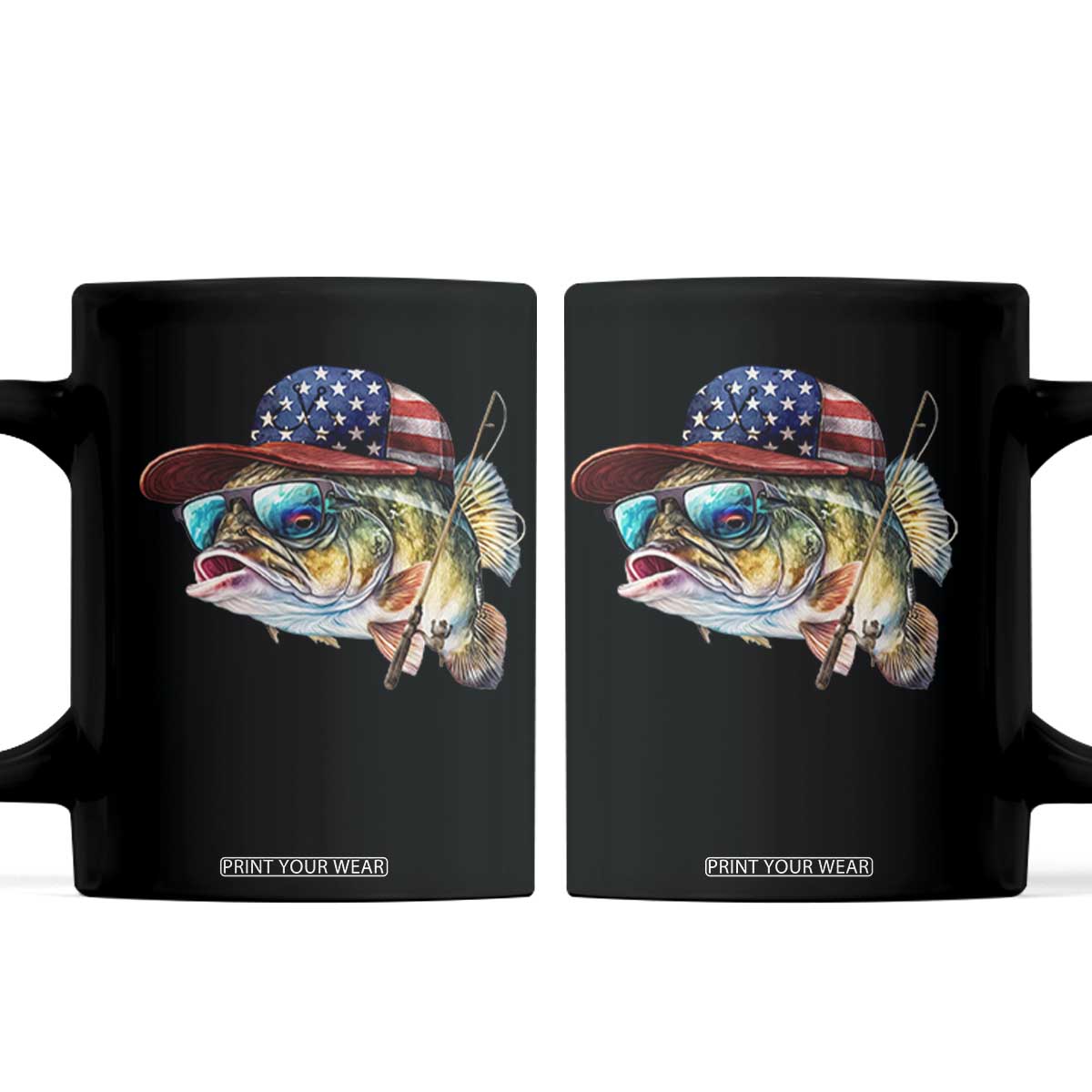 Funny Fishing American Flag Coffee Mug Patriotic Fisherman Family Gift TS10 Black Print Your Wear
