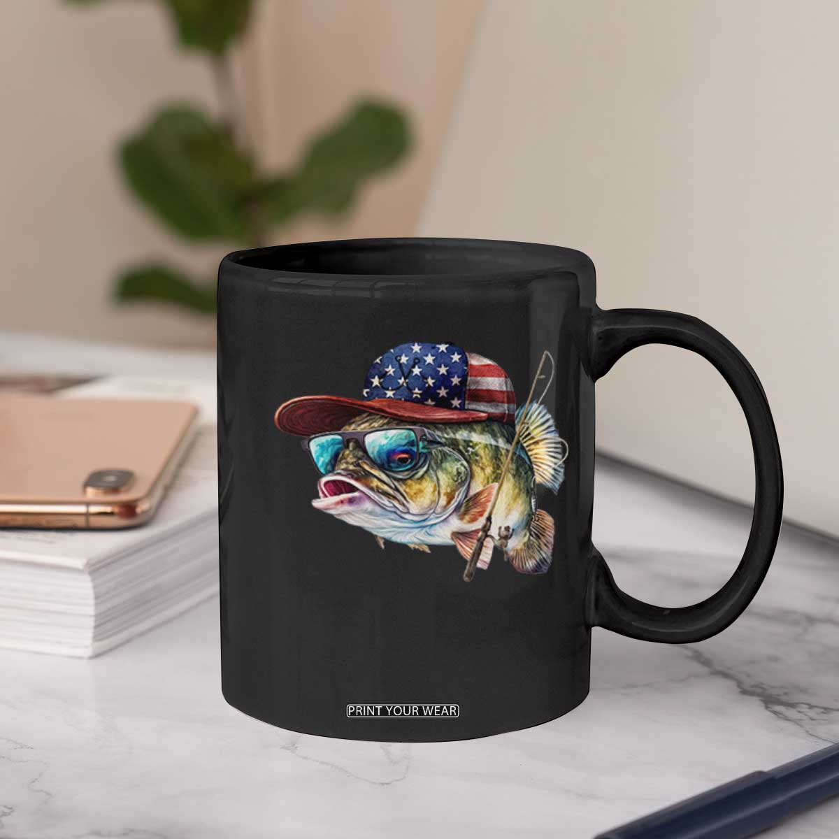 Funny Fishing American Flag Coffee Mug Patriotic Fisherman Family Gift TS10 Print Your Wear