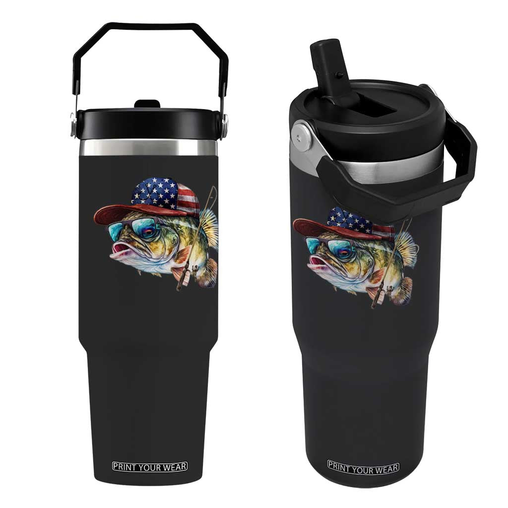Funny Fishing American Flag Flip Straw Tumbler Patriotic Fisherman Family Gift TS10 One Size: 30 oz Black Print Your Wear