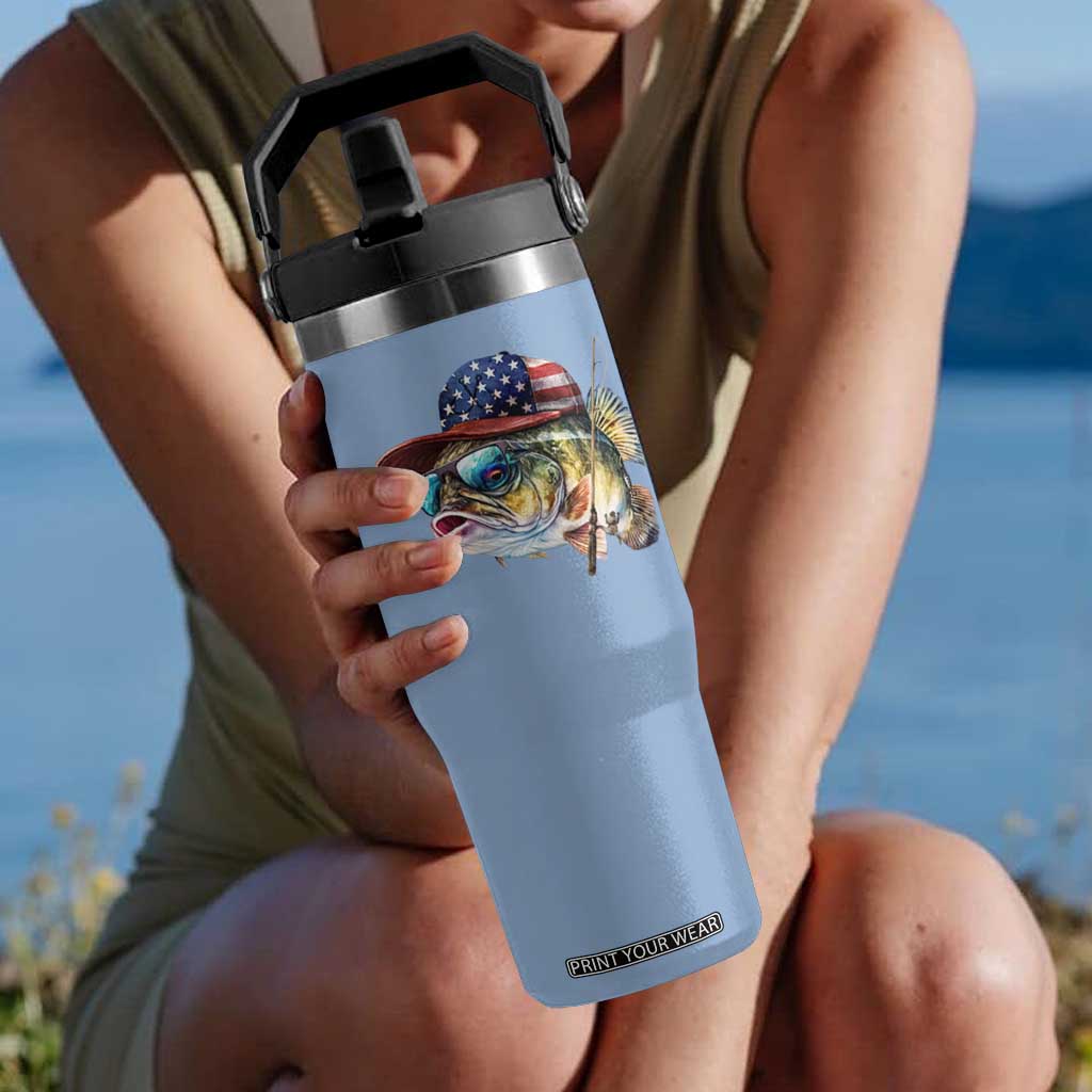 Funny Fishing American Flag Flip Straw Tumbler Patriotic Fisherman Family Gift TS10 One Size: 30 oz Light Blue Print Your Wear
