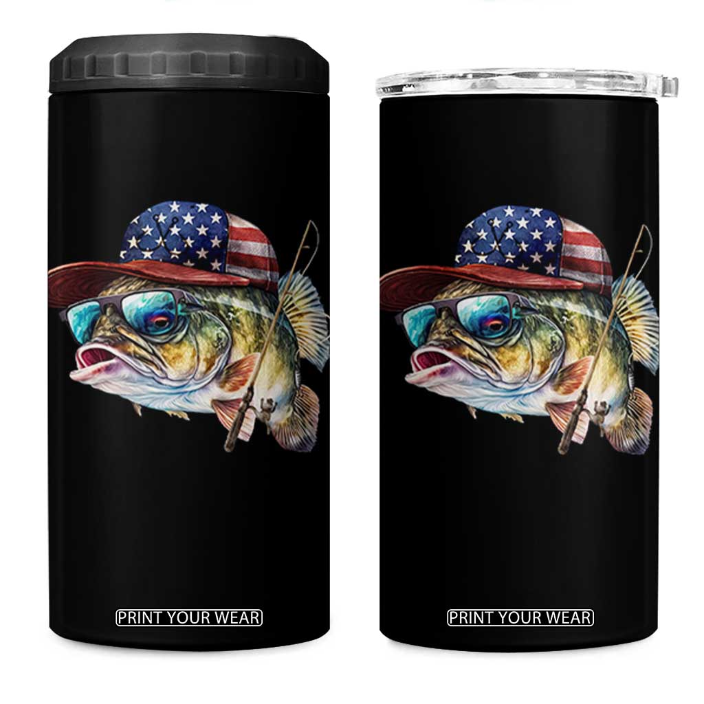 Funny Fishing American Flag 4 in 1 Can Cooler Tumbler Patriotic Fisherman Family Gift TS10 One Size: 16 oz Black Print Your Wear
