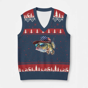 Funny Fishing American Flag V-Neck Knit Sweater Vest Patriotic Fisherman Family Gift TS10 Navy Red Print Your Wear