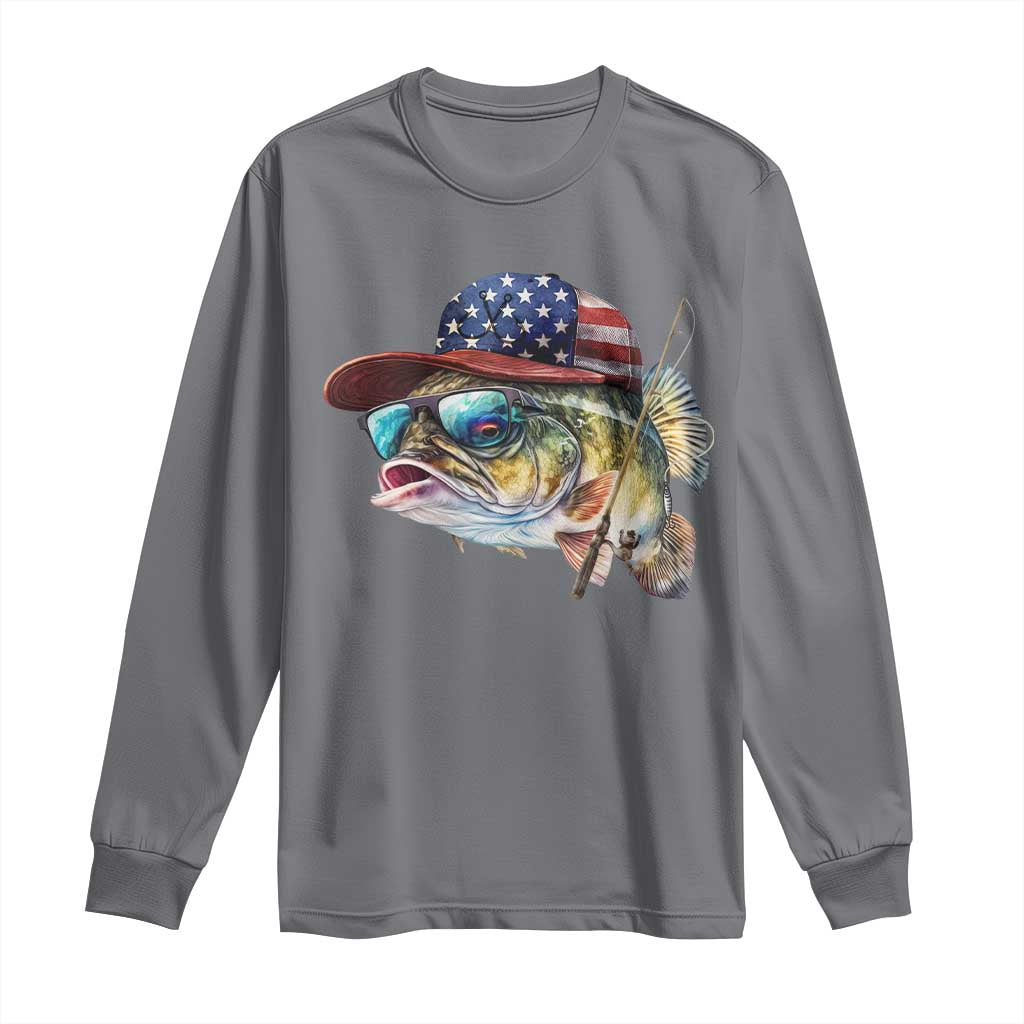 Funny Fishing American Flag Long Sleeve Shirt Patriotic Fisherman Family Gift TS10 Charcoal Print Your Wear