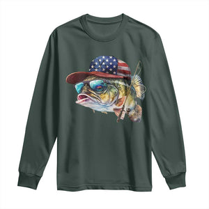 Funny Fishing American Flag Long Sleeve Shirt Patriotic Fisherman Family Gift TS10 Dark Forest Green Print Your Wear